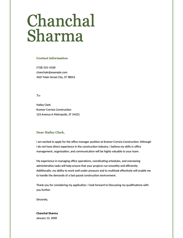 ATS simple classic cover letter